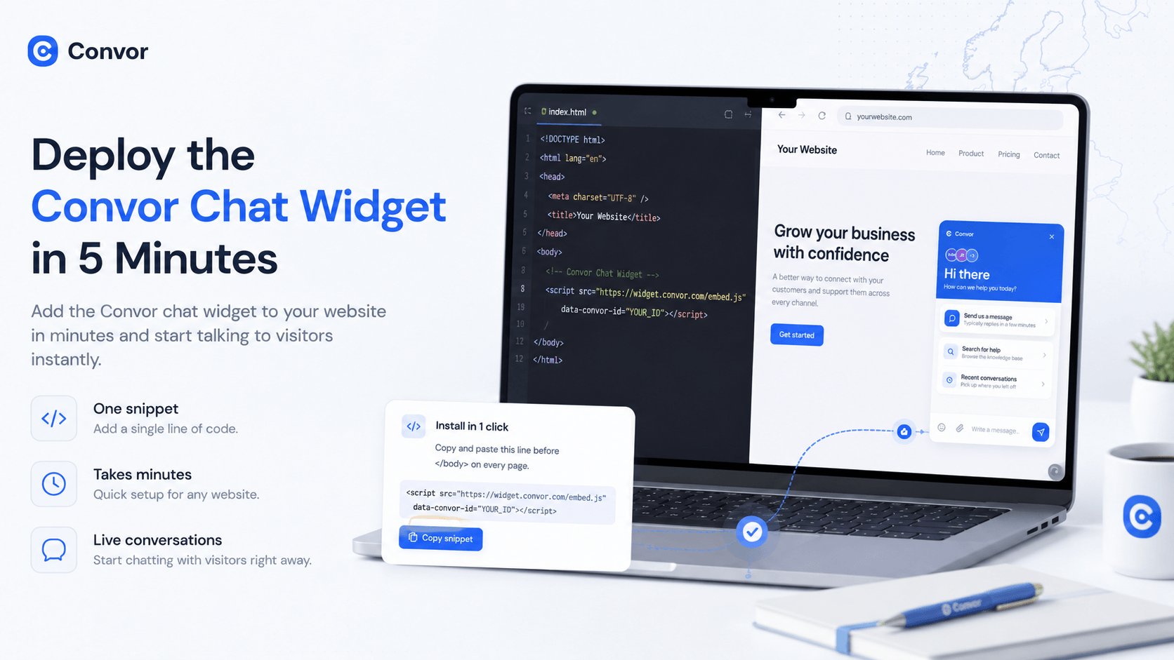 Deploy the Convor chat widget in 5 minutes