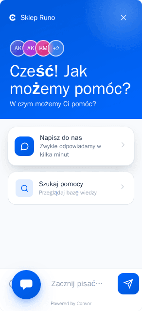 Podgląd widgetu Convor z powitaniem Sklep Runo